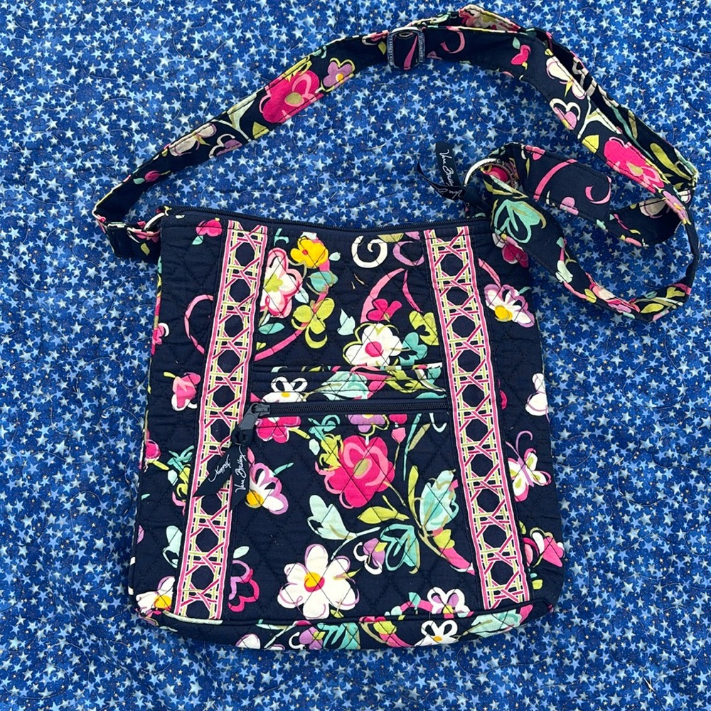 Vera Bradley Navy Floral Quilted Crossbody with Pink & Yellow Flowers